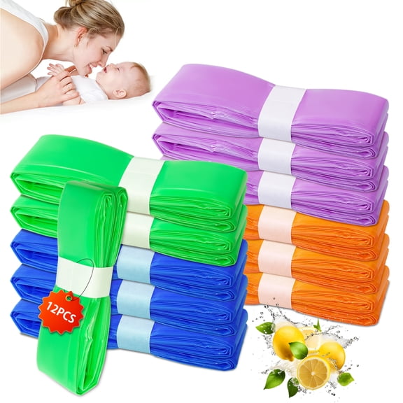 ZDSSY Foldable Refill Liners for Diaper Pail Pails, 7-Layer Bags with Lemon Scented Odor-Lock Trash Can Liners, Waste Disposal Bags for Diaper Pails, 12 Pack