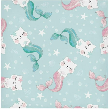 

BESTKITTY Cloth Napkins Cute Cat Mermaid Satin Napkin Set of 4 Table Decor Dinner Napkins