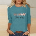 thumbnail image 2 of Penkiiy Women's Valentine's Day Fashion Printed T-shirt 3/4 Sleeves Blouse Round Neck Casual Tops L Blue, 2 of 5