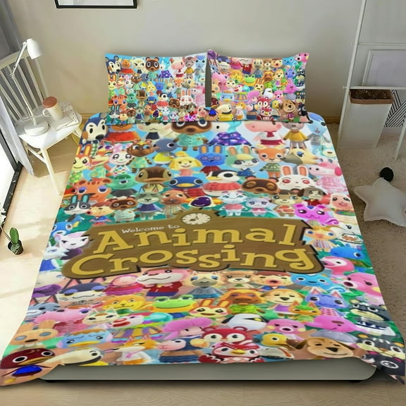 3 Piece Comforter Cover Set For Animal Crossing Bedding Set Cute Duvet Cover Sets Super Soft For Teens Kids Bedroom Gifts,1 Duvet Cover with 2 Pillowcases Twin