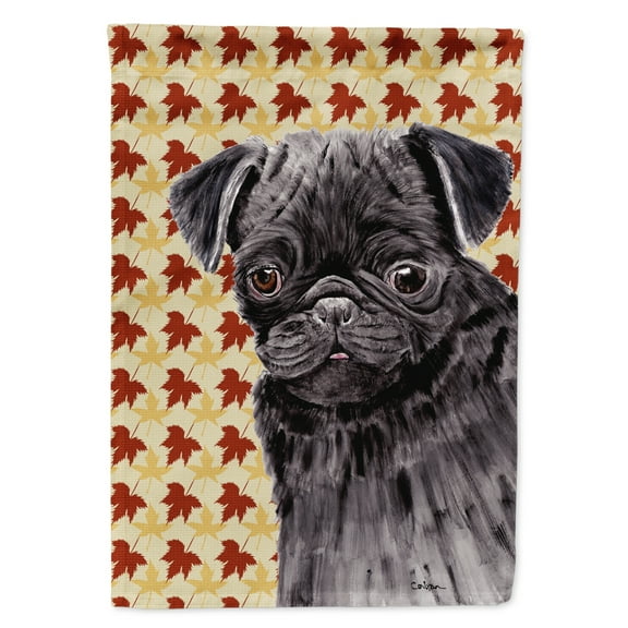 Carolines Treasures SC9206-FLAG-PARENT Pug Black Fall Leaves Portrait Flag  multicolor