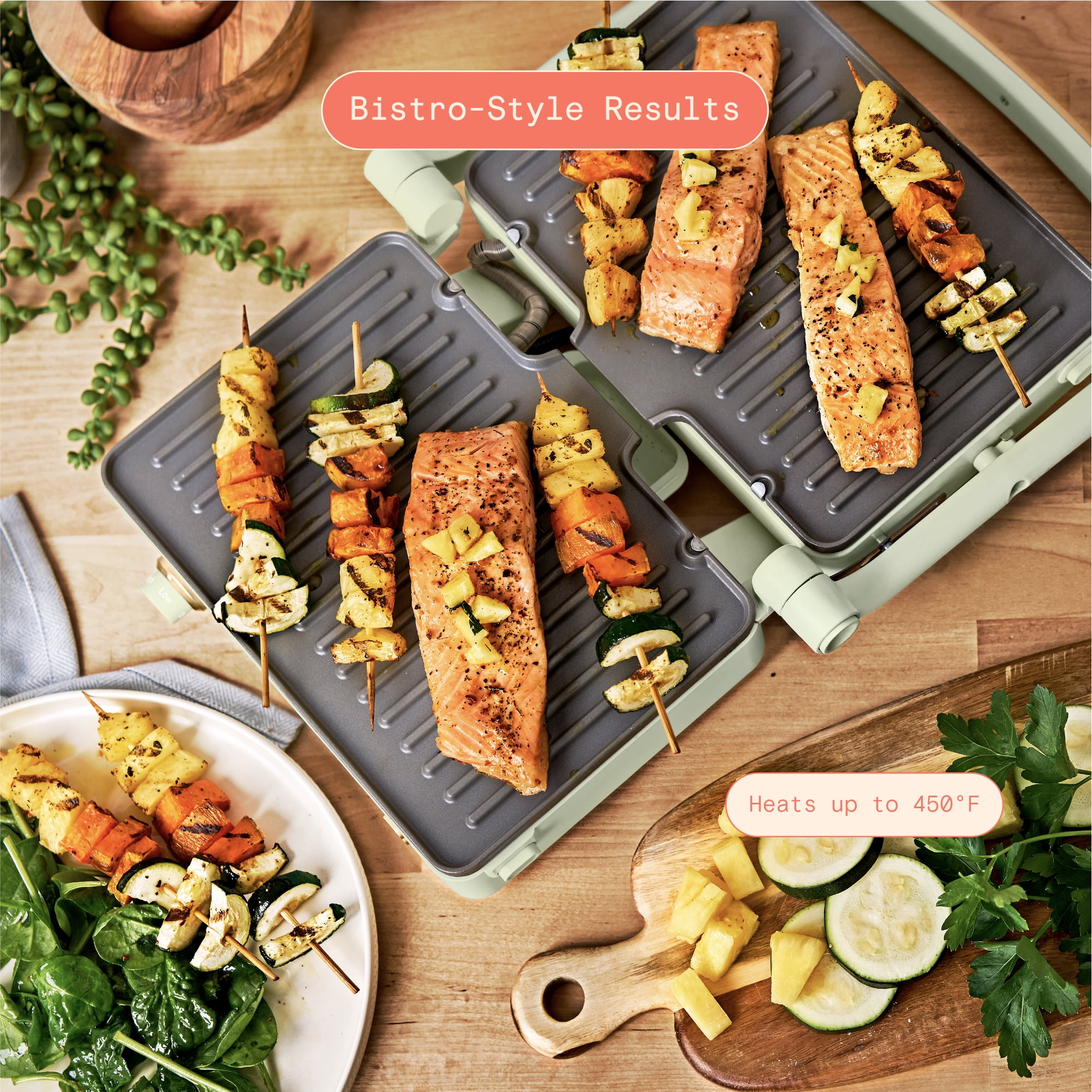 Beautiful 2-in-1 Panini Press & Grill with Detachable Plates, Sage Green by Drew Barrymore