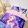 thumbnail image 3 of Erosebridal Purple Unicorn Animal Queen Duvet Cover Set,Kawaii Stars Rustic Flower Mushroom Bedding For Kids,Reversible Pink 3-Piece,No Comforter, 3 of 6