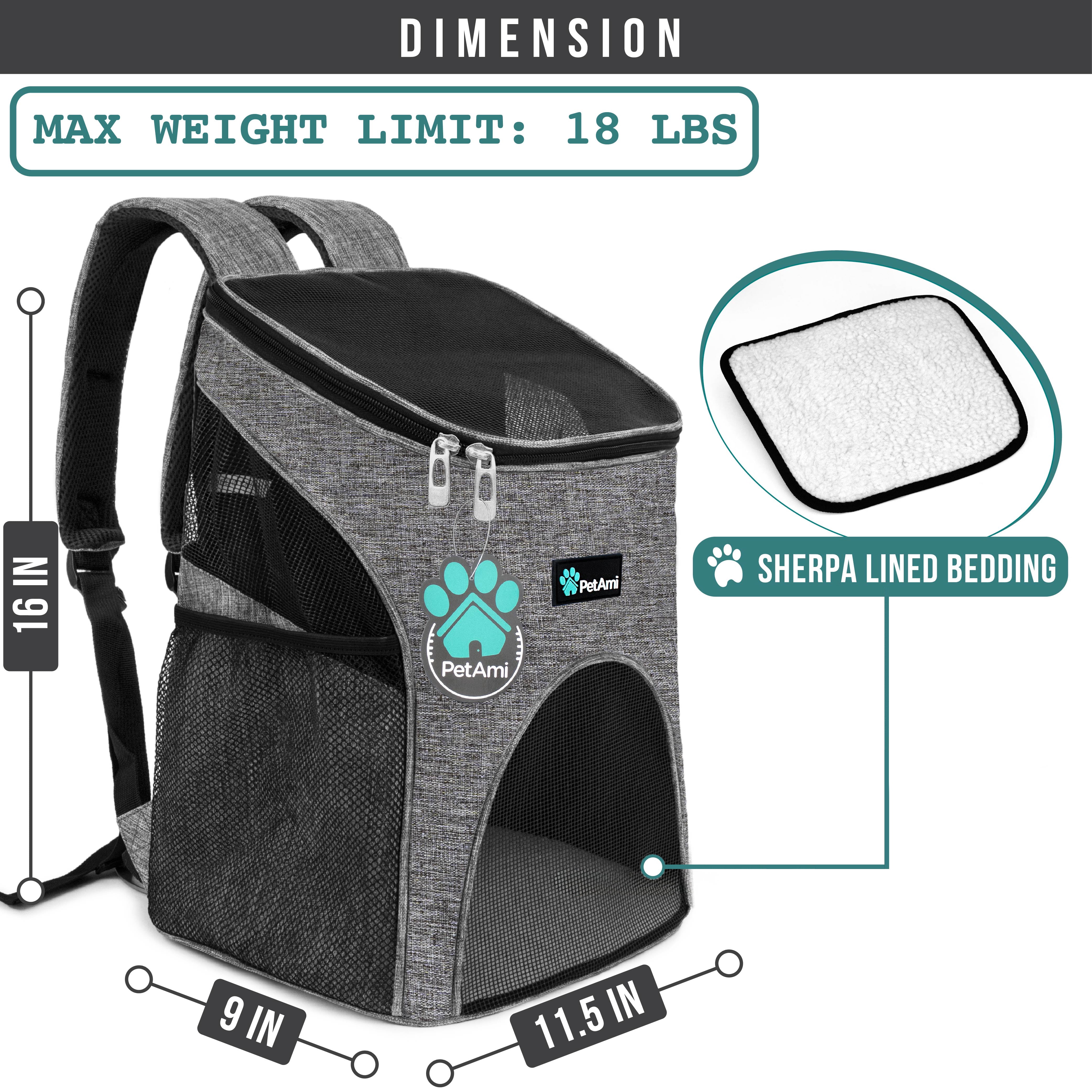 PetAmi Cat Backpack Carrier, Airline Approved Pet Carrier Backpack for Small Dogs and Large Cats, Soft Sided Collapsible Ventilated with Sherpa Bed for Hiking Travel, Max 18 lbs, Heather Gray