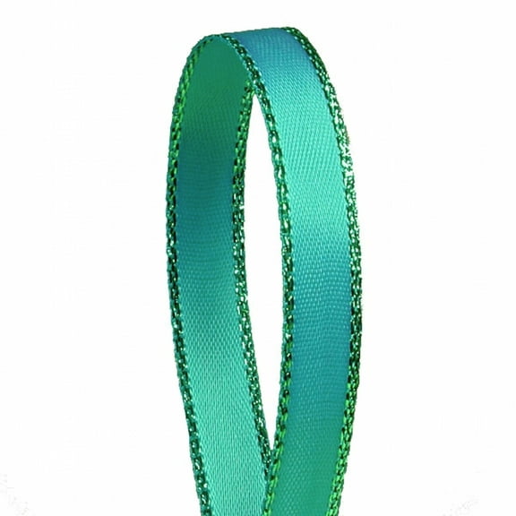 Aqua Solid Color 3/8-Inch Gold Edge Ribbon, 50-Yards