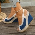 thumbnail image 6 of Hurxie Womens Wedge Sandals Peep Toe Espadrilles Platform Ankle Strap Slingback Comfort Summer Dressy Shoes Blue 38, 6 of 7