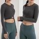 thumbnail image 5 of Gibobby Conjunto de pantalones de yoga Trajes de entrenamiento para mujeres Top corto acanalado Ejercicio de entrenamiento sin costuras Top corto de manga lar(Gris oscuro,CH), 5 of 5