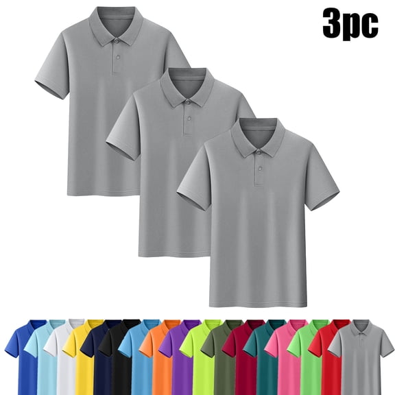 3 Pack Shirts for Boys and Girls Unisex Short Sleeve Collar Button Down Pullover Tops Summer Classic School Uniform Casual Performance Formal Shirts