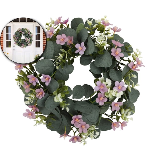 13.7" Artificial Flower Wreath, Colorful Daisy Morning Glories and Green Leaves Wreath Spring/Summer Floral Decoration for Front Door Wall Window Holiday Party Wedding Decor