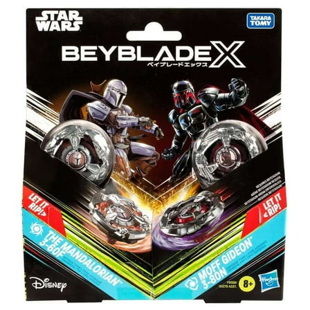 Hasbro Beyblade X Star Wars The Mandalorian 3-60F Attack & Moff Gideon 3-80N Defense Right-Spin Tops Multi-Pack, Metallic Black