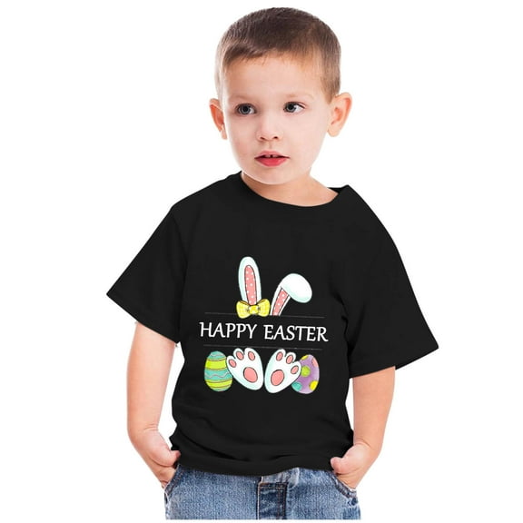 naisibaby Toddler Boys Girls Short Sleeve T-shirt Crew Neck Easter Dwarf printed pattern Tees Easter Eggs Printed Summer Top Black Size 11 Years