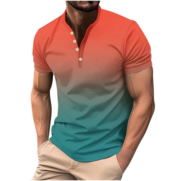 Camisas de Manga Larga para Hombres, Botón de Impresión Casual Camisa de Cuello Redondo Hecha de Poliéster Ligero para Todo el Uso de Temporada, Camisas de Manga Corta para Hombre