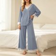 thumbnail image 2 of YYDGH Pajamas Sets for Women Two Piece Lounge Outfits Lace Trim V Neck Top Long Sleeve Tops and Wide Leg Pants Sleepwear Loungewear Nightwear Suit, 2 of 6