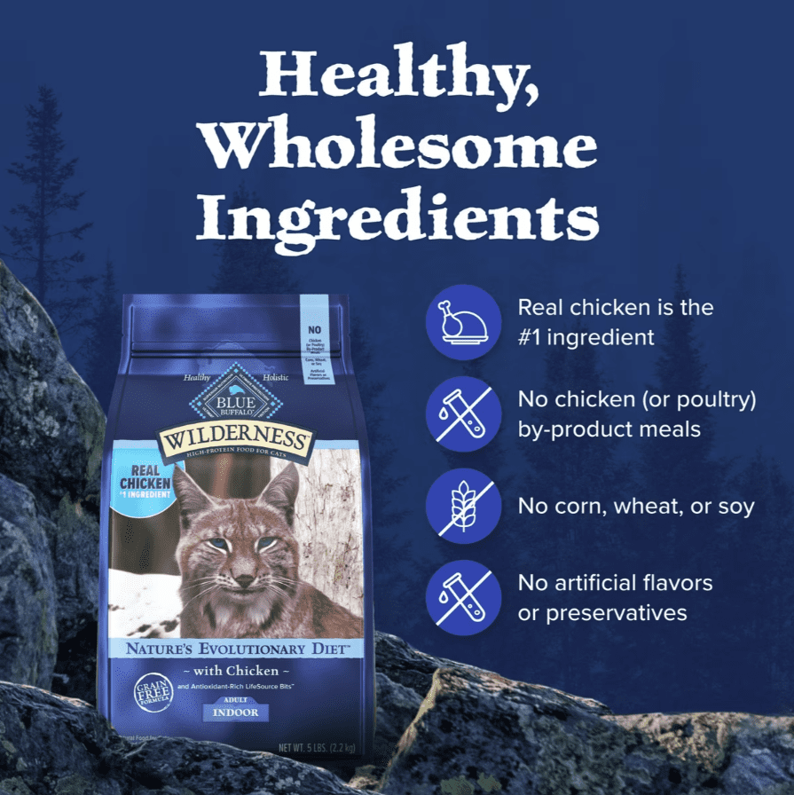 Blue Buffalo Wilderness Chicken High-Protein Grain-Free Adult Indoor Dry Cat Food, 11 lb (2 Pack)