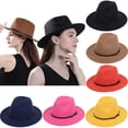 thumbnail image 3 of Retro Men / Women Wool Felt Jazz Panama Derby Wide Brim Fedora Hat Cap, 3 of 3