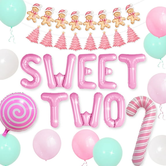 Sweet Two Christmas Birthday Decorations Set - Pink Party Supplies