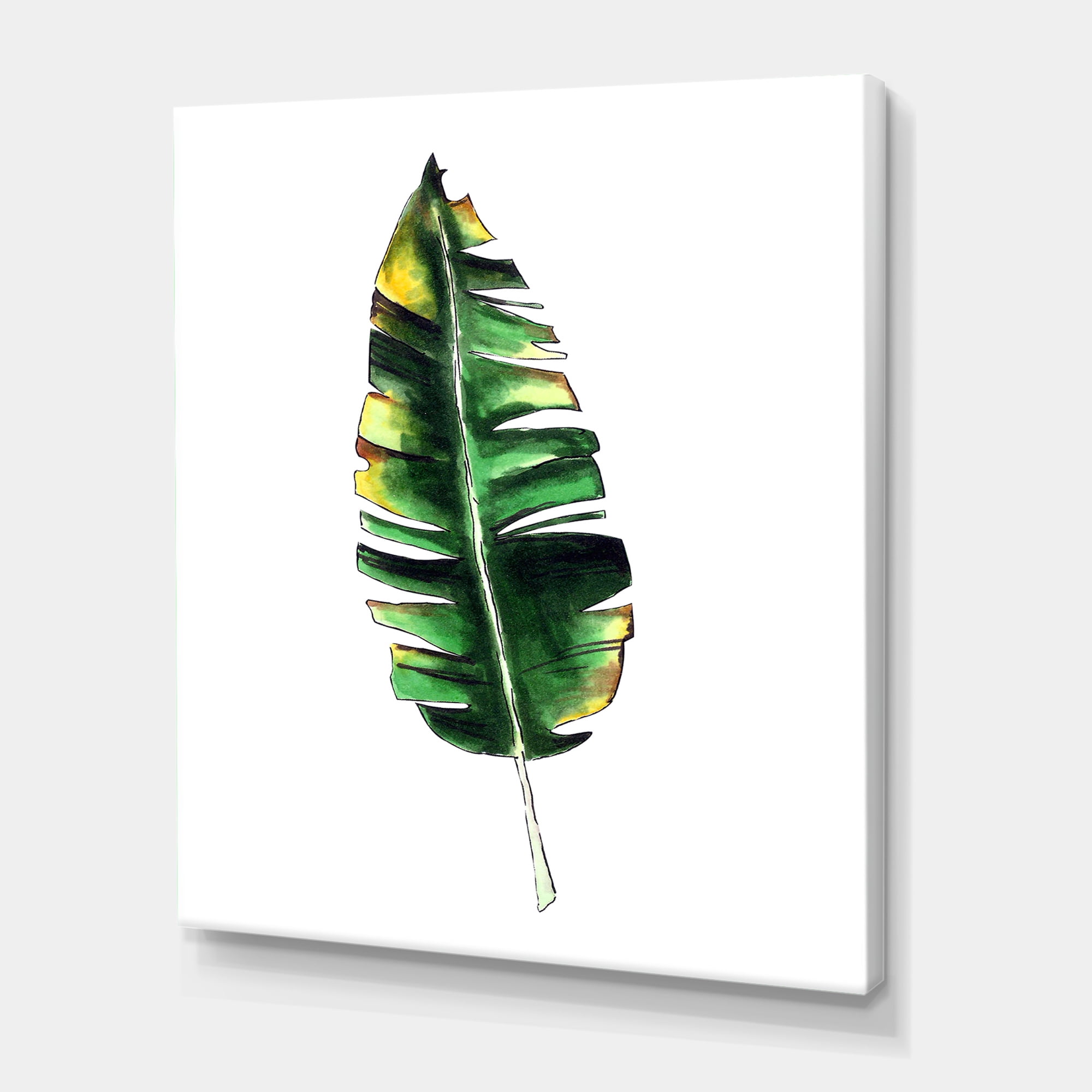Designart ' Single Banana Leaf On White ' Bohemian & Eclectic Canvas Wall Art Print