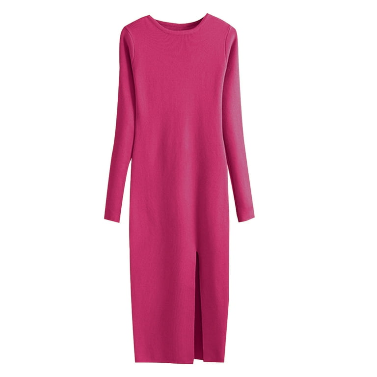 cotton knit house dresses Elvqul Womens Dresses Cotton Winter Long Dress Tunic House CrewNeck Long  Sleeve Solid Color Sweater Dresses for Ladies Knit