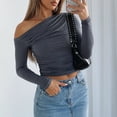 thumbnail image 1 of Top De Manga Larga Camisa básica de mujer Top Color sólido Estilo sexy Hombro inclinado Ropa de calle Traje Cgtredaw Gris L para Mujer, 1 of 6