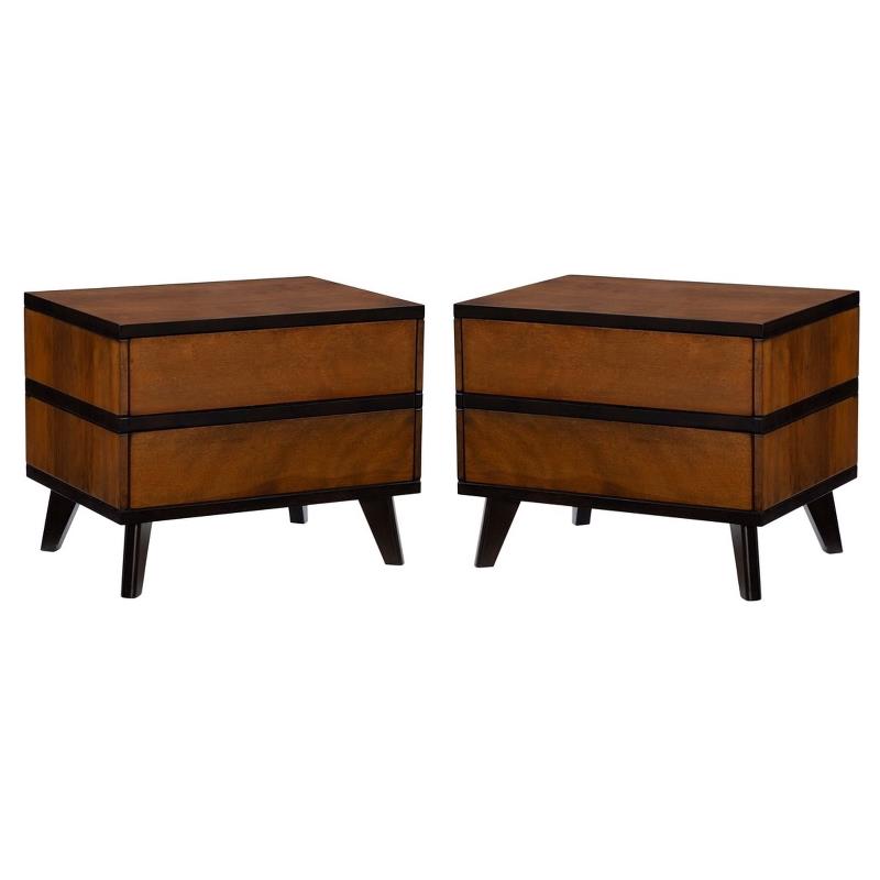 Home Square Two Drawer Wood Nightstand in Walnut Brown Set of 2
