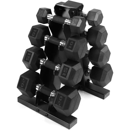 Rubber Encased Hex Dumbbells with Rubber Grip Contoured Handle for Muscle Toning, Strength Building & Full Body Workout