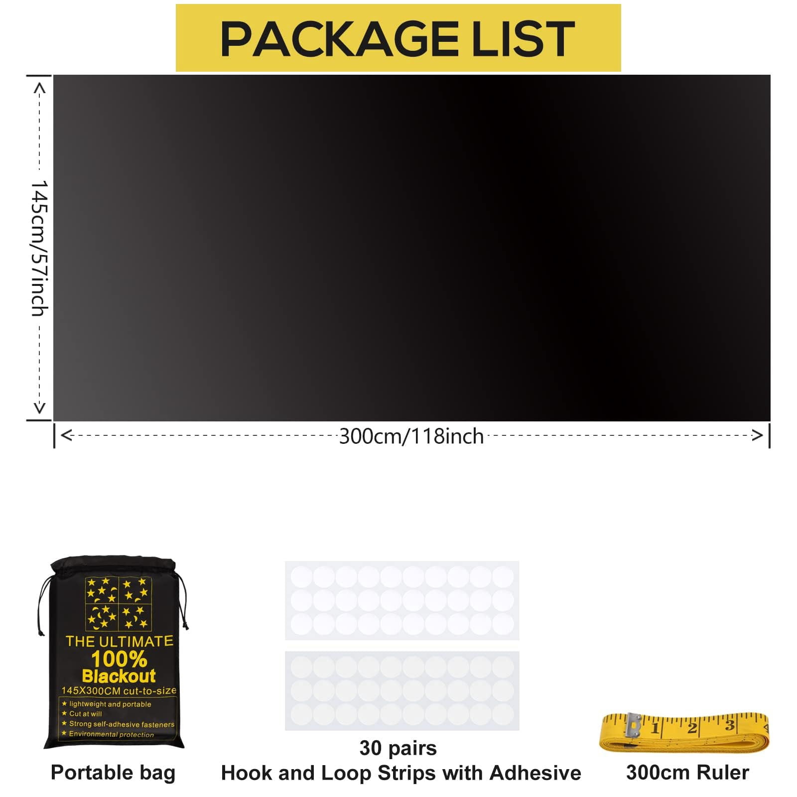 SOFTGAS 100% Blackout Curtains for Bedroom, 118" x 57" Portable Window Shades with Adhesive Tabs, No Drill Blackout Blinds for Nursery, Travel, RV, Dorm, Media Room or Travel Use