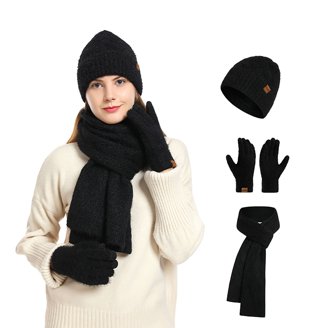 Generic 4 In 1 Women Winter Knitted Beanie Hat Scarf Gloves  display picture 1