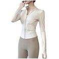 thumbnail image 2 of Craaazy Shirts For Women High Elastic Sports Jacket Standing Collar Slim Zip Up Yoga Top Womens Long Sleeved Standing Collar Top Shirt with Thumb Holes Gifts, 2 of 3