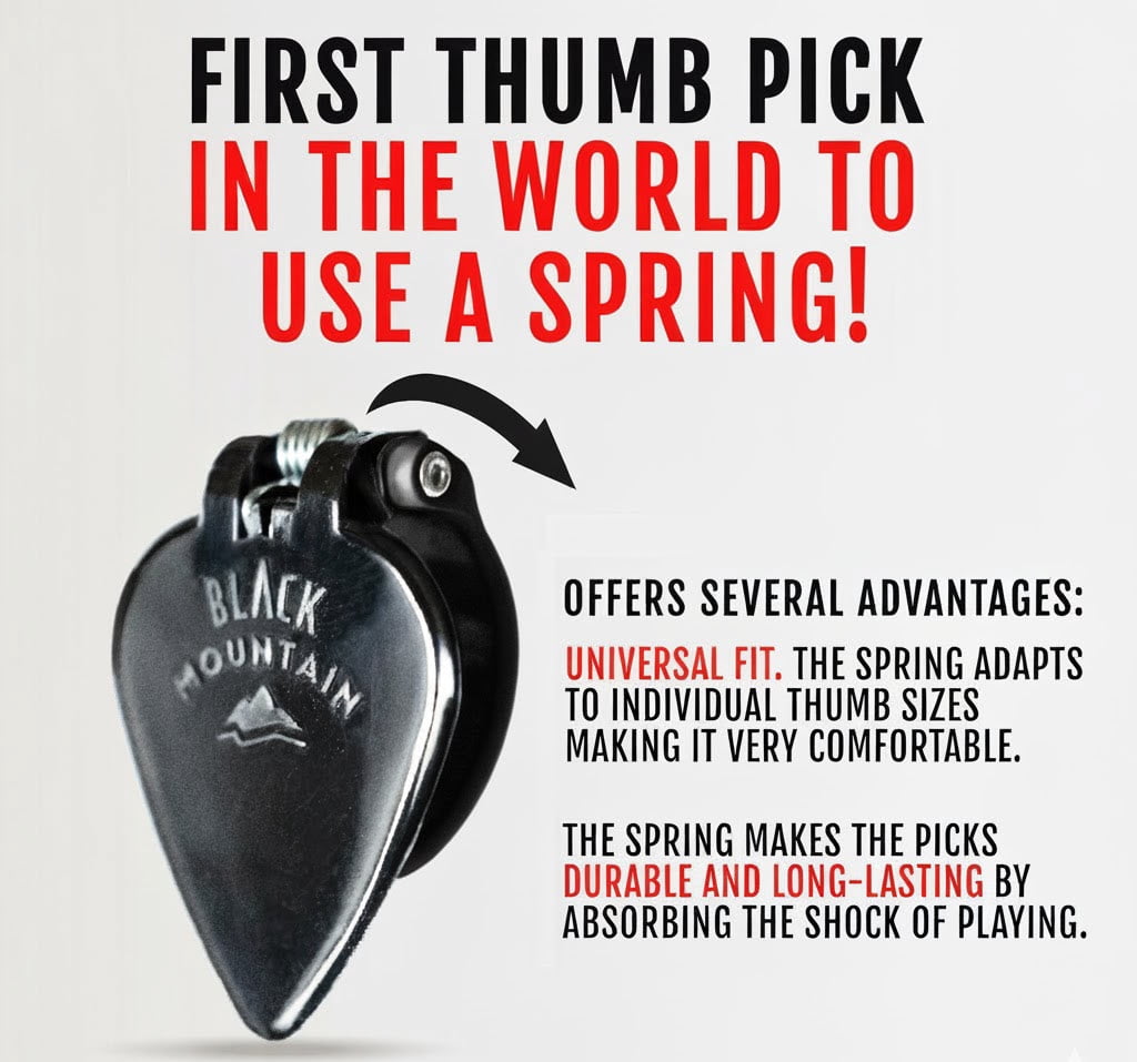 5X BLACK MOUNTAIN Spring Loaded Guitar Thumb Picks | Jazz Tipped Universal Fit