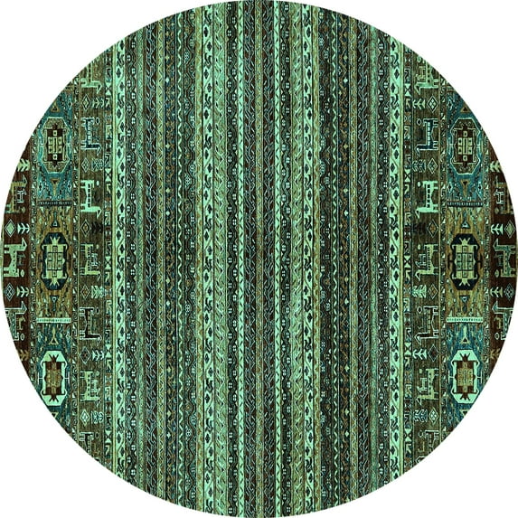 Ahgly Company Machine Washable Indoor Round Abstract Turquoise Blue Modern Area Rugs, 6' Round