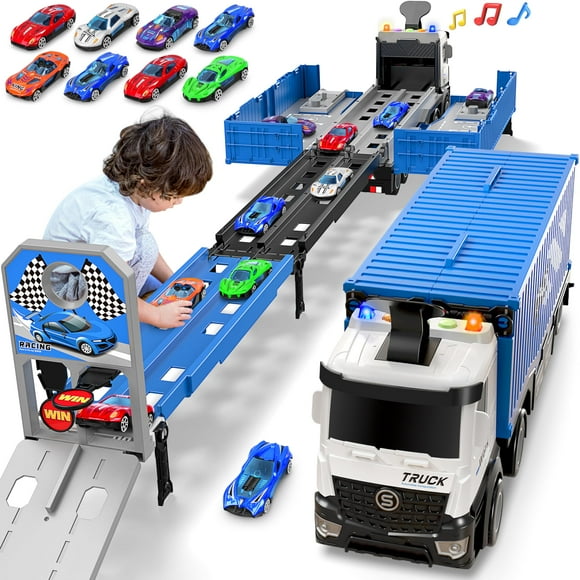 Pista de carreras Toy Carrier Truck con 8 coches de carreras para niños de más de 3 años