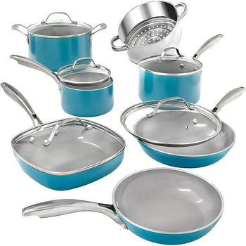 Gotham Steel Pots and Pans Set 12 Pieces Cookware Set with Nonstick Ceramic Coating Blue