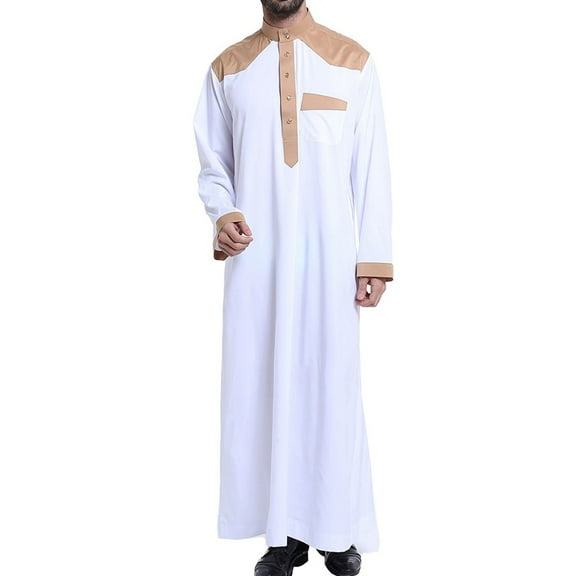 Men's Muslim Kaftan Robe Saudi Arabic Clothes Middle East Islamic Long Gown Dress Islamic Mens Clothing