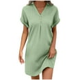 thumbnail image 2 of Womens Summer Casual Dresses Solid Color V Neck Short Sleeve Button Down Comfortable Mini Shirt Dress Workwear, 2 of 6