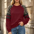 thumbnail image 2 of JIAYUE Women's Sweatshirt Crew Neck Long Sleeves Leopard Color Block Sleeve Stripe Detail Pullover Top for Fall Workout Wear, 2 of 4