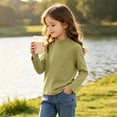 thumbnail image 5 of Spazoro Girls Mock Neck Pullover Top, 100% Cotton Loose Fit Solid Color Soft Mock Neck Long Sleeve Basic Layering Shirts for Daily Wear Green Size 7-8, 5 of 9
