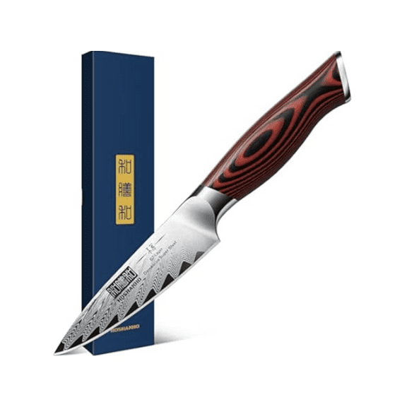 Paring Knife 3.75 Inch Small Kitchen Knife, Super Sharp Damascus Steel Fruit Knife, Multifunctional Peeling Knife for Cutting Fruit Vegetables
