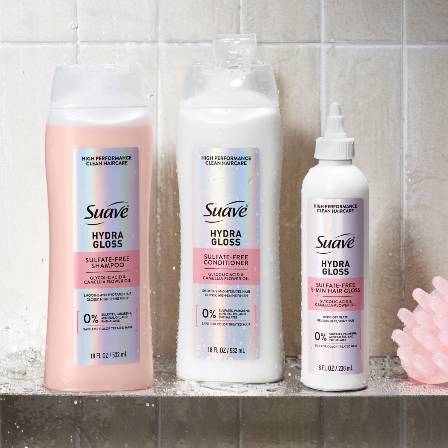Suave Hydra Gloss Sulfate Free Shampoo with Glycolic Acid & Camellia Flower Oil, 18 fl oz