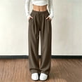thumbnail image 2 of Women's Corduroy Wide Leg Long Pants Elastic Drawstring Waist with Pockets Soft Stretchy Loose Fit Casual Full Length Trousers for Fall Winter Brown, 2 of 7
