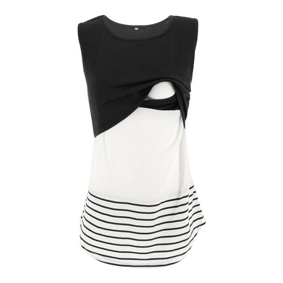 Dvkptbk Women's Maternity Nursing Top Breastfeeding Tank Top Tee Shirt Pregnant Clothes Striped Stitching Lace Vest Maternity Nursing Top - Summer Savings Clearance