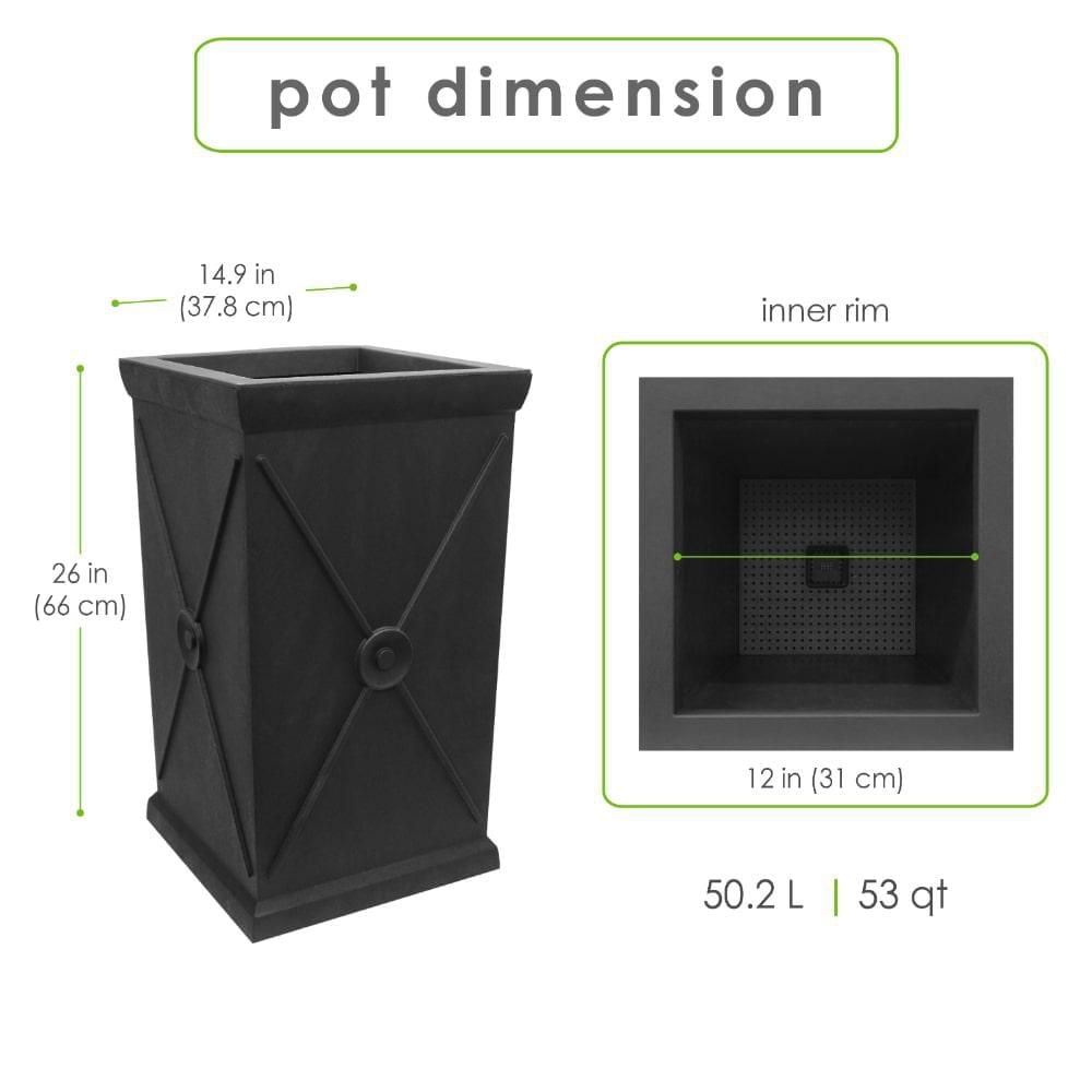 Tierra Verde 15in W x 26in H Allegro Monarch Recycled Self-Watering Indoor/Outdoor Column Planter-Black