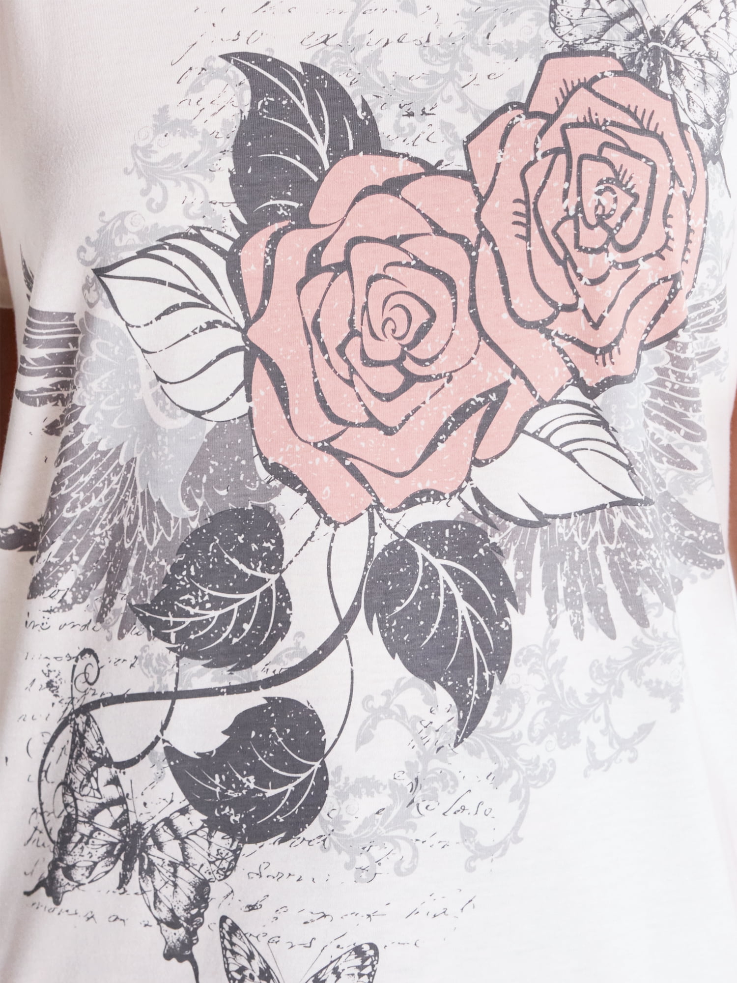 Junior's Graphic Everyday Short Sleeve Tee, Rose and Butterfly Sizes XXS-XXL