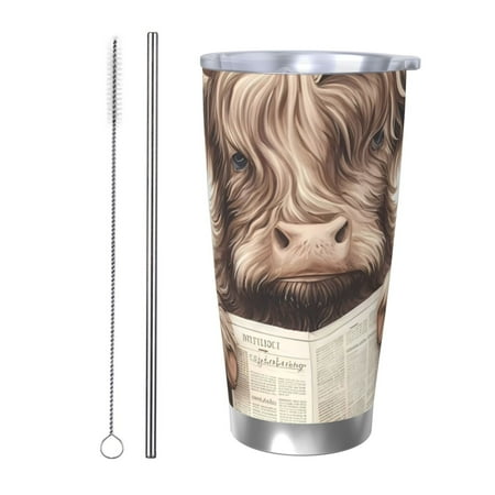 

Gaeub Relaxed Cute Cow Reading Print 20-Ounce Stainless Steel Car Cup Tumblers Cups with Lids and Straw Coffee Cups for Adults Kids Home Car Office School Travel Party-Straw Two-piece Set