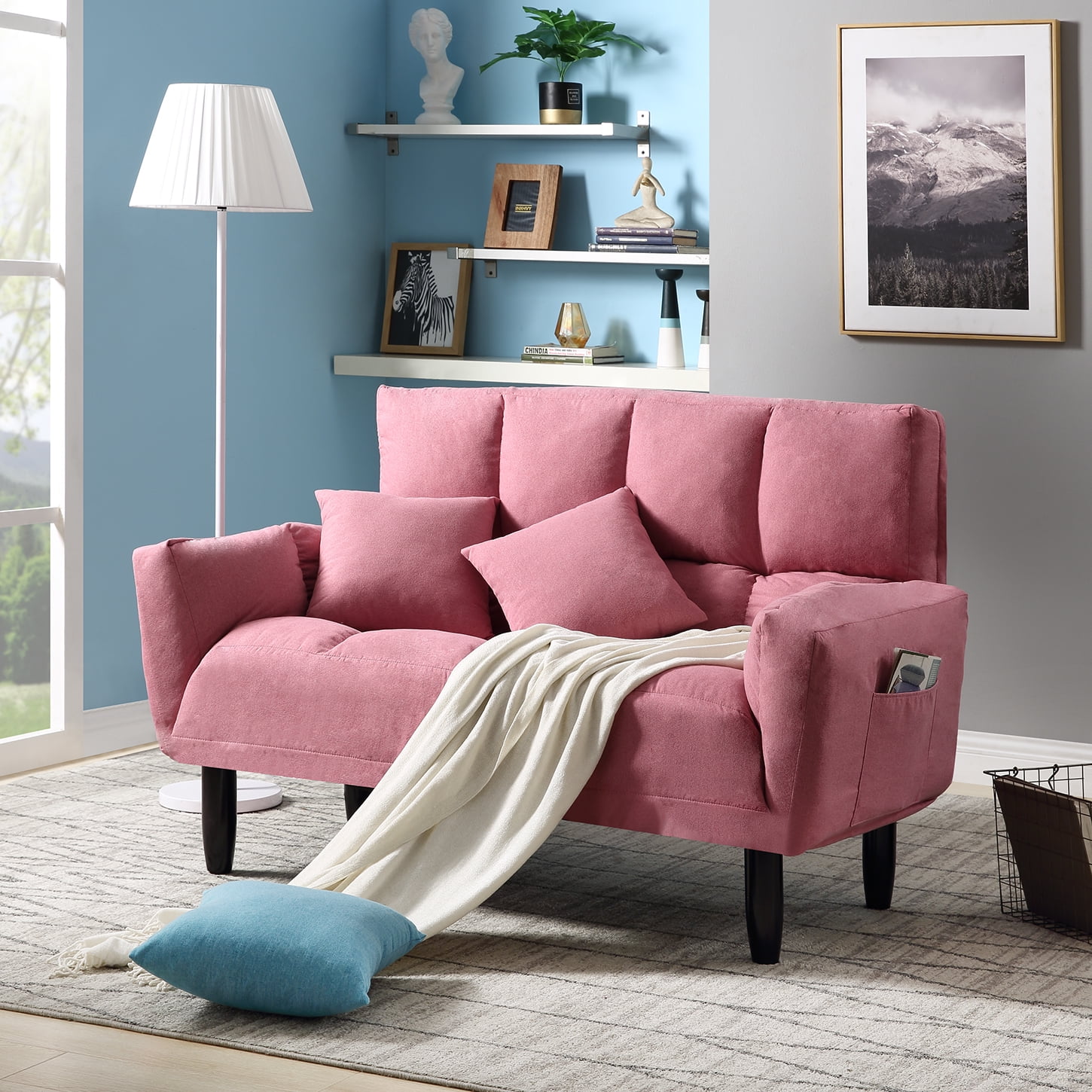 Tufted Sleeper Sofa Loveseat Sofa Bed with Solid Wood Legs - Walmart.com