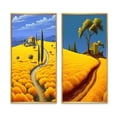 thumbnail image 2 of Designart "Country Road Amidst Golden Blossoms" Meadow Framed Wall Art Set Of 2 - Traditional Yellow Frame Gallery Set For Office Decor, 2 of 6