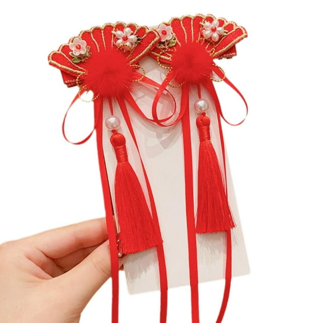 Cadeau du Nouvel An 2 Pcs Bandeau Cheveux Rouges Enfants Année Rouge Cheveux Chinois Pompon Nœud Papillon