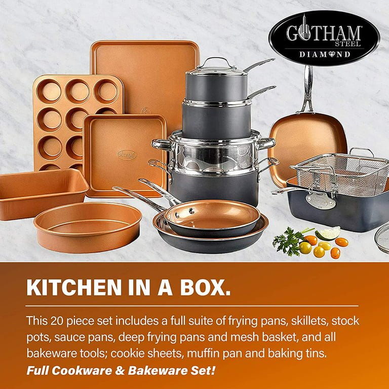 Gotham Steel Hammered Copper Collection – 20 Piece Premium Pots and Pans Set  Nonstick Ceramic Cookware + Bakeware Set for Kitchen,  Induction/Dishwasher/Oven Safe, Healthy and Non Toxic - Yahoo Shopping