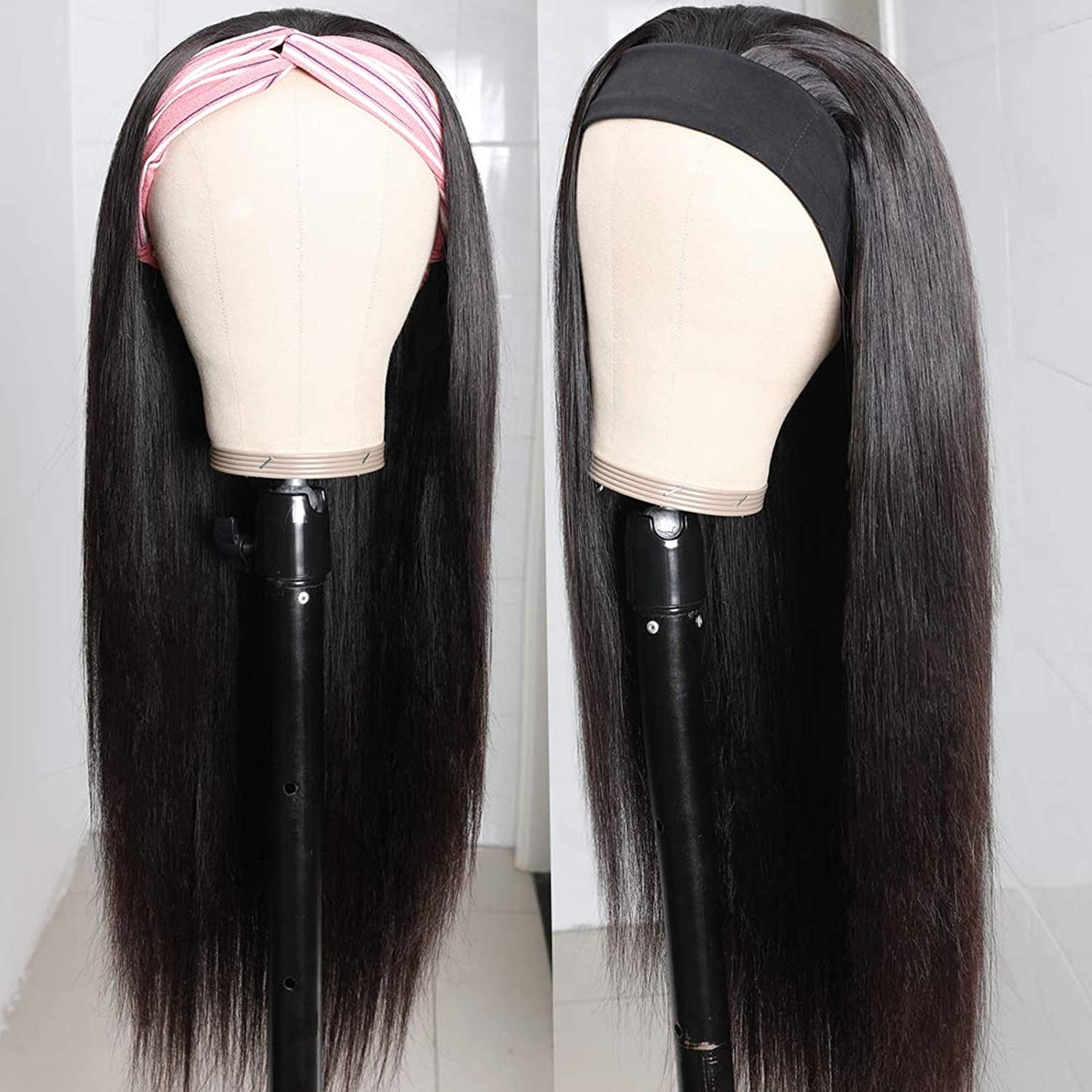 Headband Wig Human Hair Straight Glueless None Lace Front Headband Wig Brazilian Virgin Hair Wigs for Black Women - 14 inch