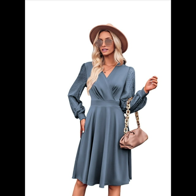 Robe Courte à Col en V pour Femmes, Smockée, Manches Longues, Taille Haute, Ligne A, Cocktail, Mini, Été Automne, Robes 2025