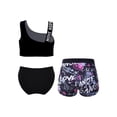 thumbnail image 2 of YEAHDOR Girls 3Pcs Swimsuit Asymmetrical Shoulder Crop Top with Shorts Briefs Swimming Set Vacation Pool Swimwear Black 8, 2 of 7